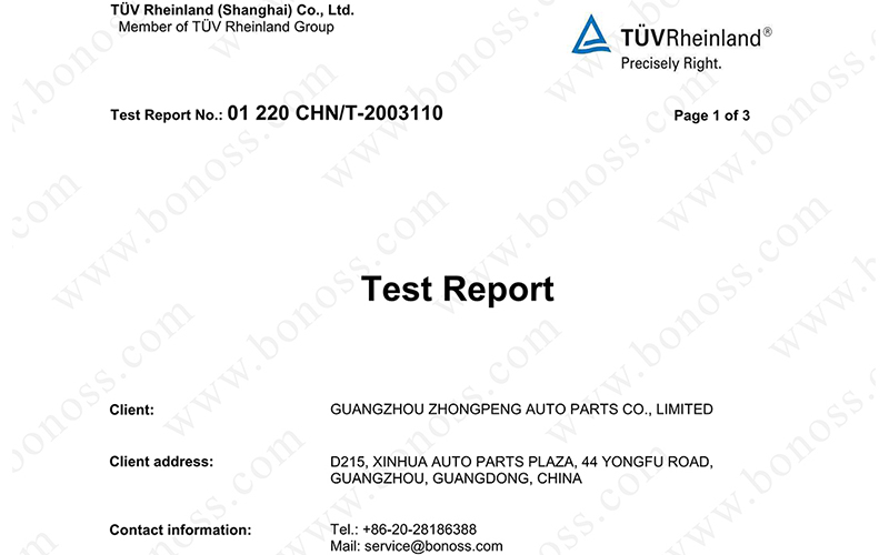 TUV Test Report for BONOSS Titanium Exposed Wheel Stud Conversion Hardness Test 3110