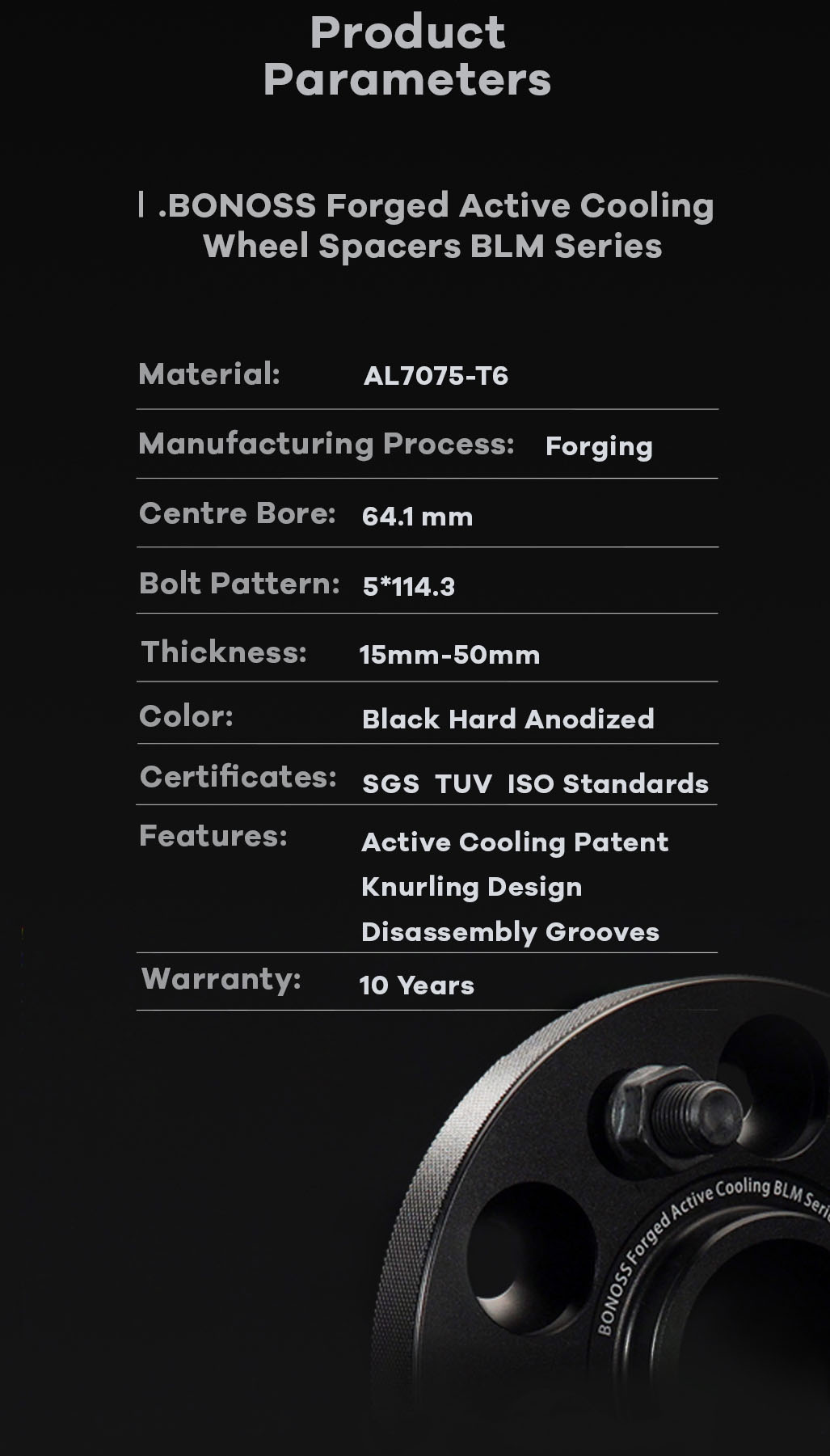 AL7075-T6 BONOSS-forged-active-cooling-5x114.3 wheel-spacer--for Tesla Model3 Model Y by-lulu-12