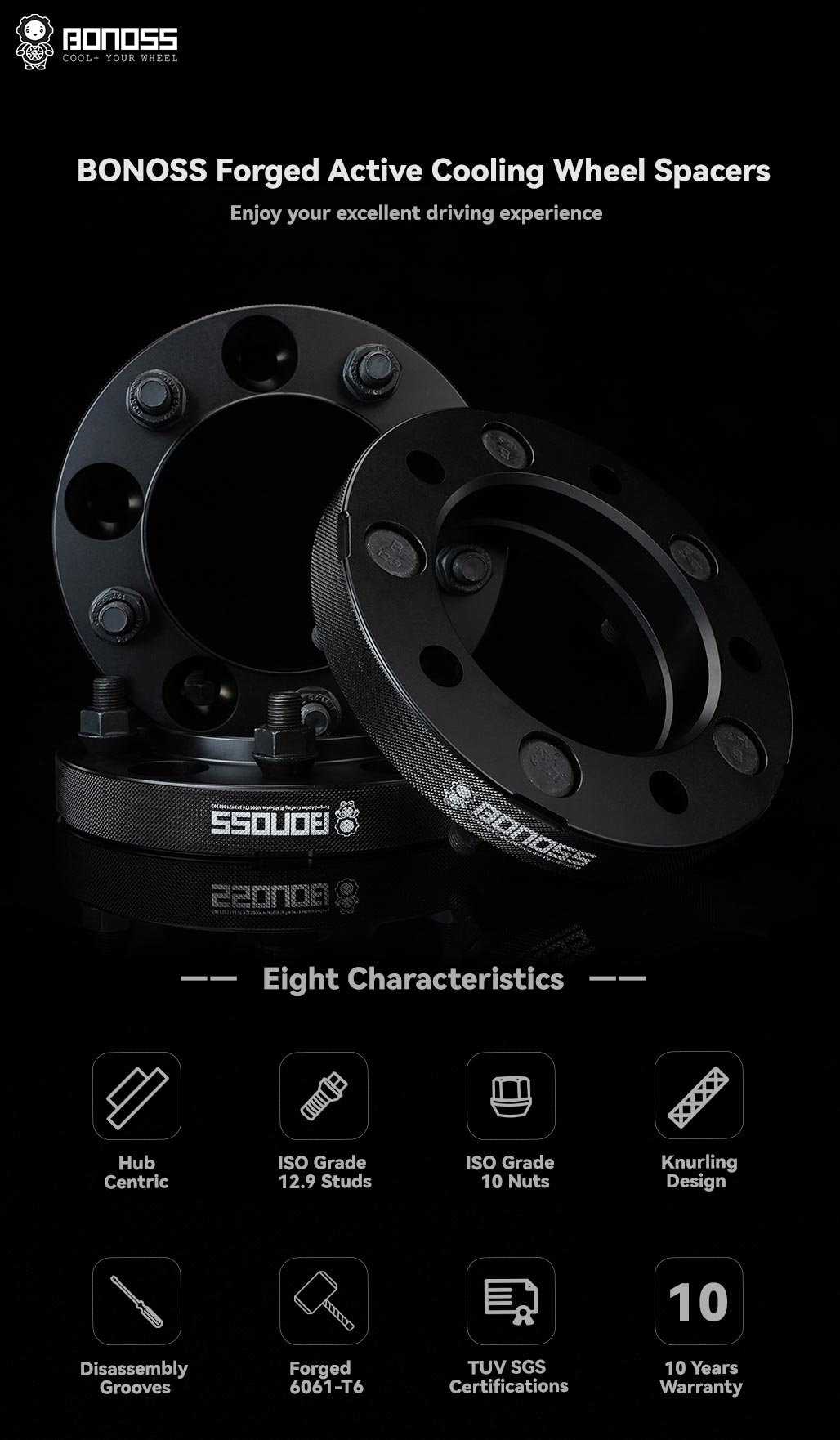 BONOSS Forged Active Cooling Hubcentric Wheel Spacers 5 Lug Wheel Adapters Wheel ET Spacers AL6061-T6