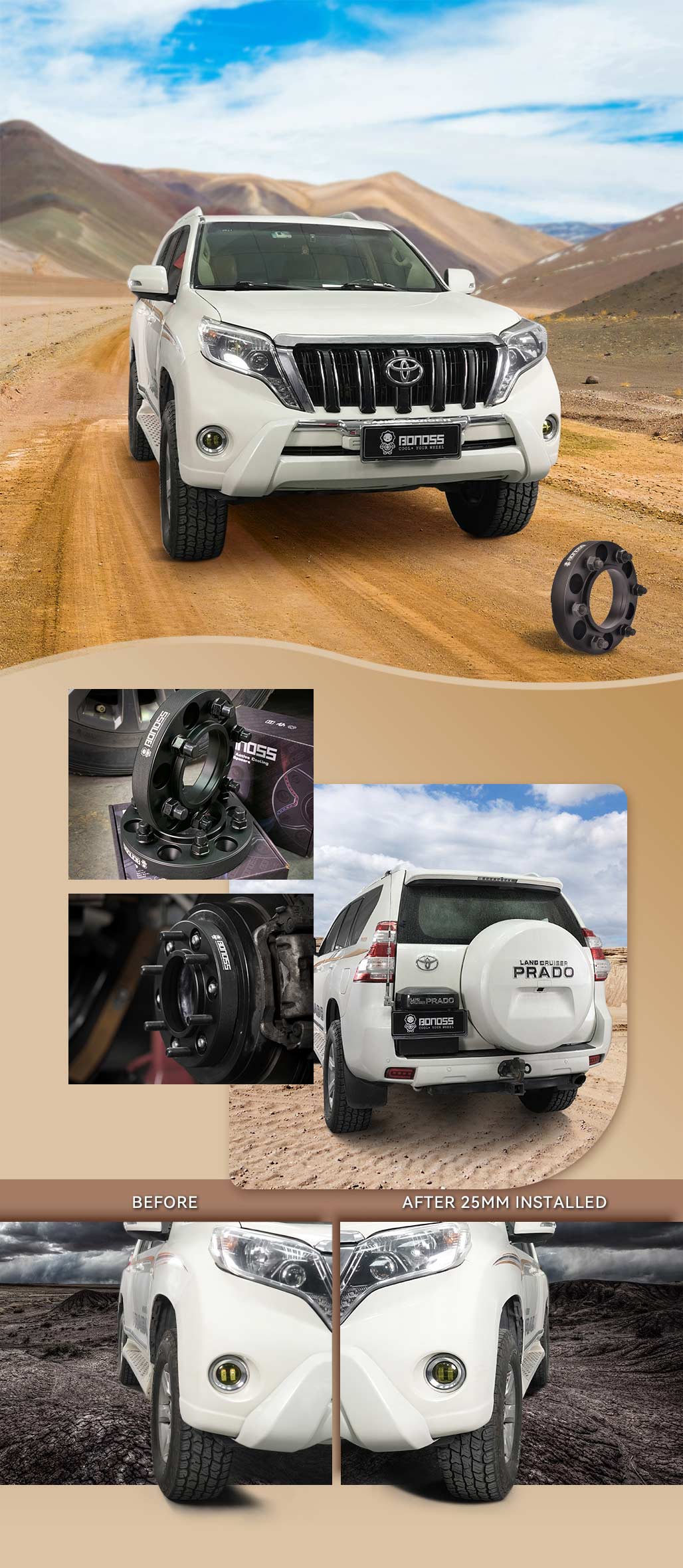 thumbnail image 2 of BONOSS 6x139.7 Wheel Spacers 25mm (1 Inch) For Toyota LC300 Tundra 2022 - Forged Aluminum, Hub Centric 2 of 4