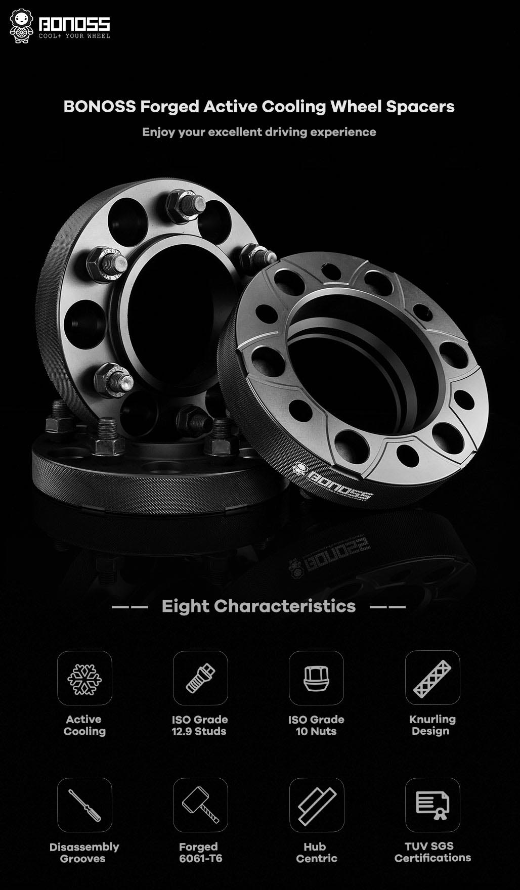 BONOSS Forged Active Cooling Wheel Spacers Hubcentric PCD6x139.7 CB100 AL6061-T6 for Holden Colorado 2008-2021 (1)