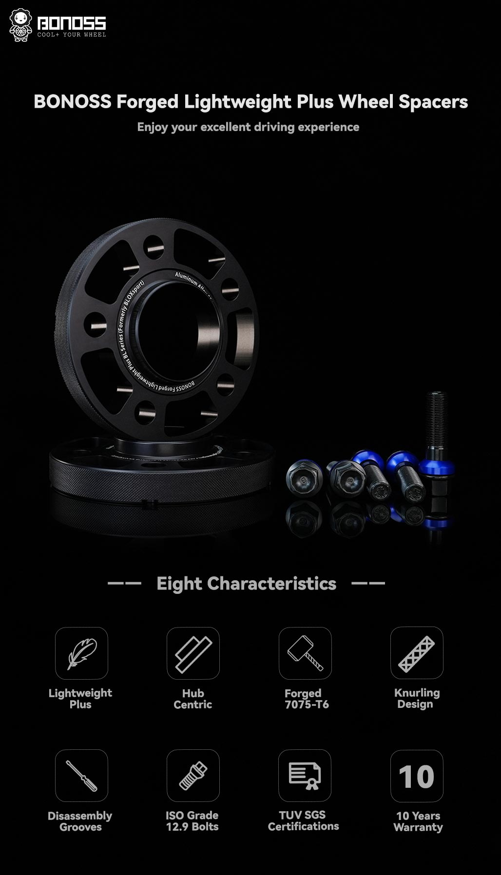 BONOSS Forged Lightweight Plus Hubcentric Wheel Spacers 5 Lug Wheel Adapters AL7075-T6 Car Wheel ET Spacers (1)