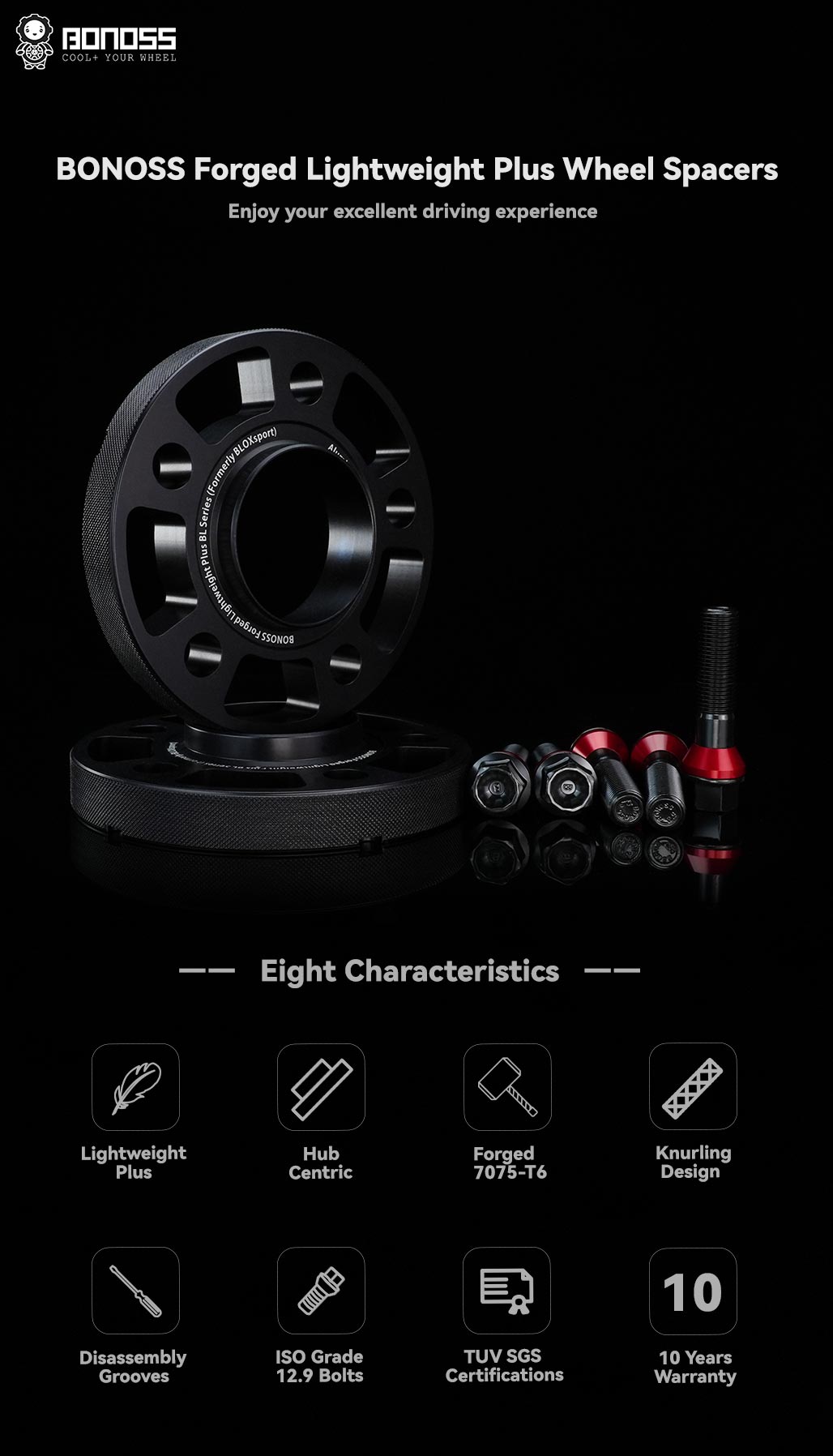 BONOSS Forged Lightweight Plus Hubcentric Wheel Spacers 5 Lug Wheel Adapters Wheel ET Spacers AL7075-T6