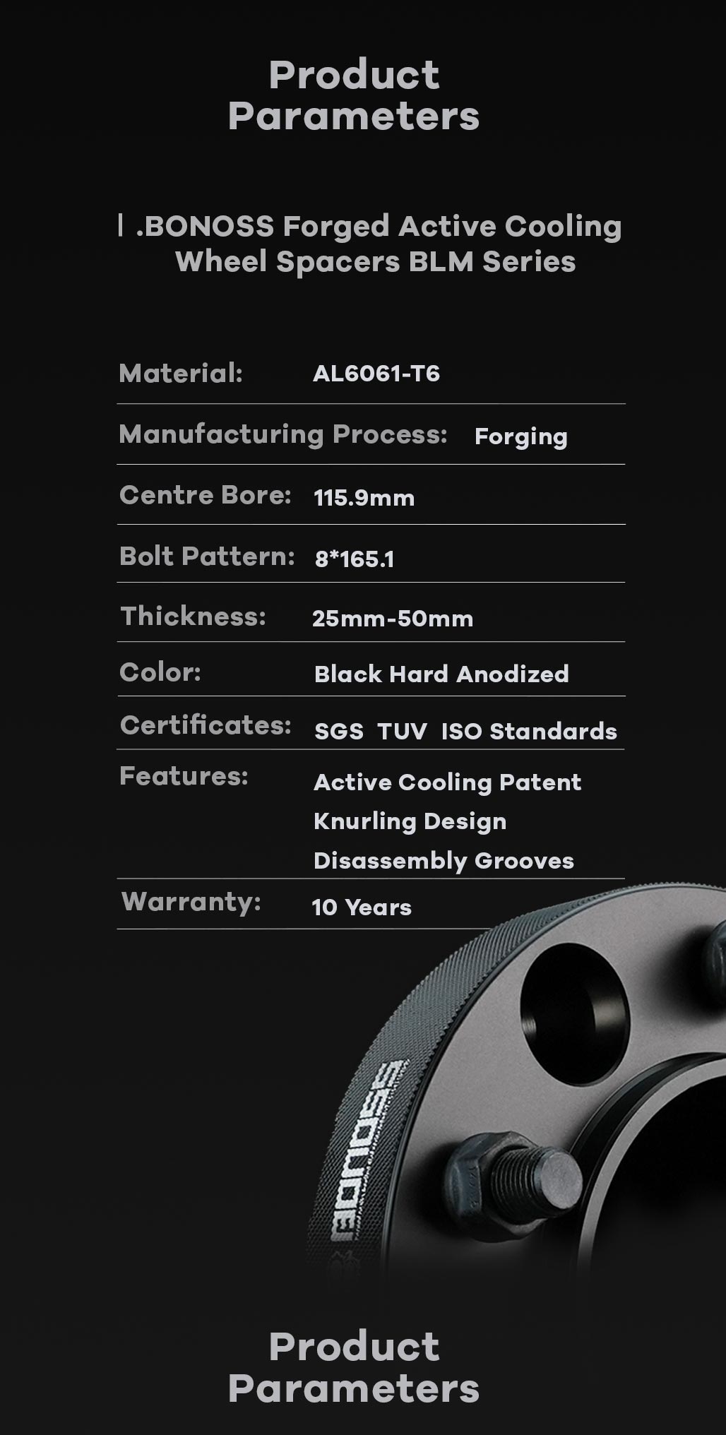 BONOSS Forged Active Cooling Hubcentric 8x165.1 Wheel Spacers Wheel ET Spacers CB115.9 AL6061-T6