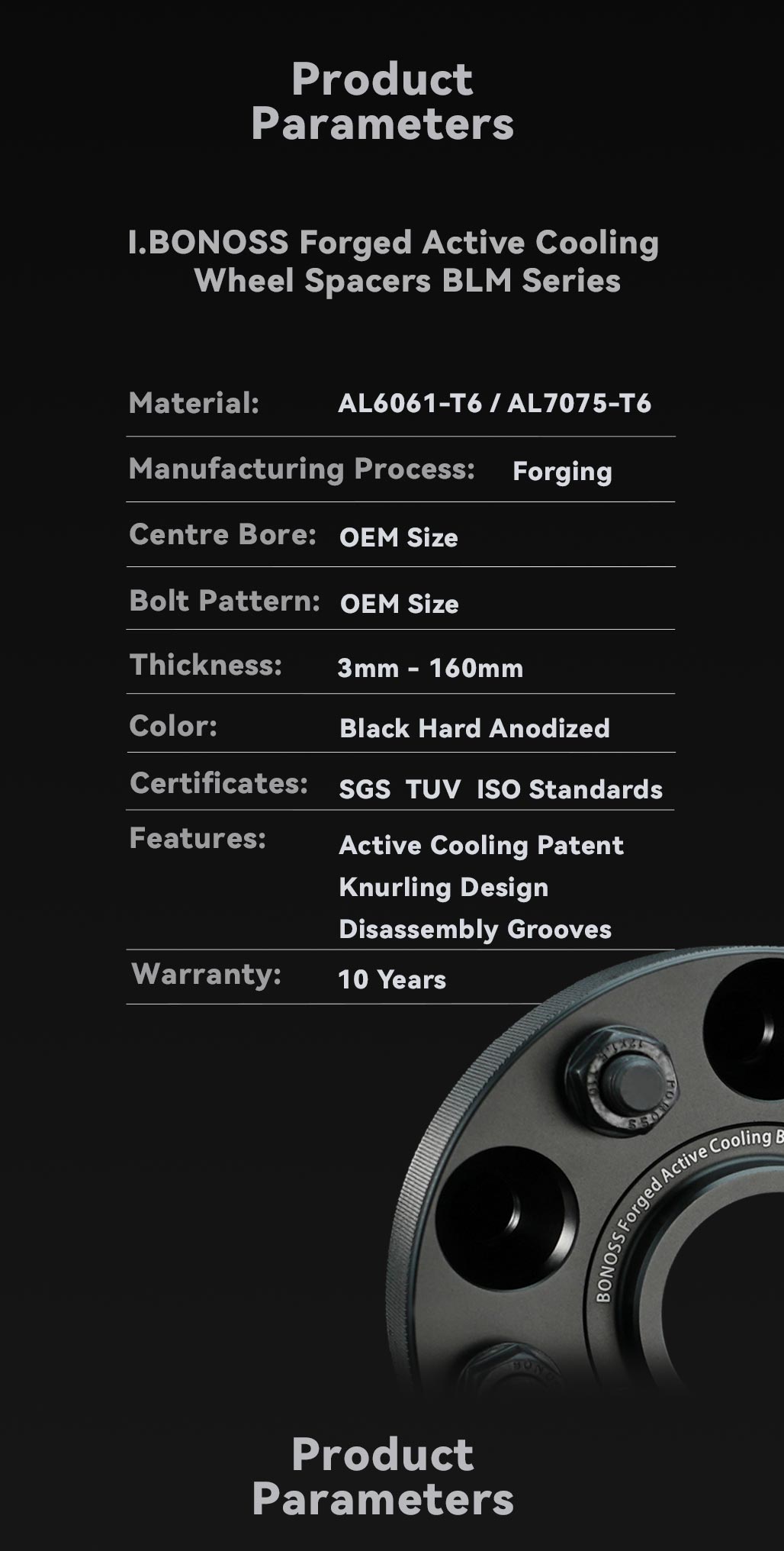 BONOSS Forged Active Cooling Hubcentric 8x170 Wheel Spacers Wheel ET Spacers CB124.9 AL6061-T6