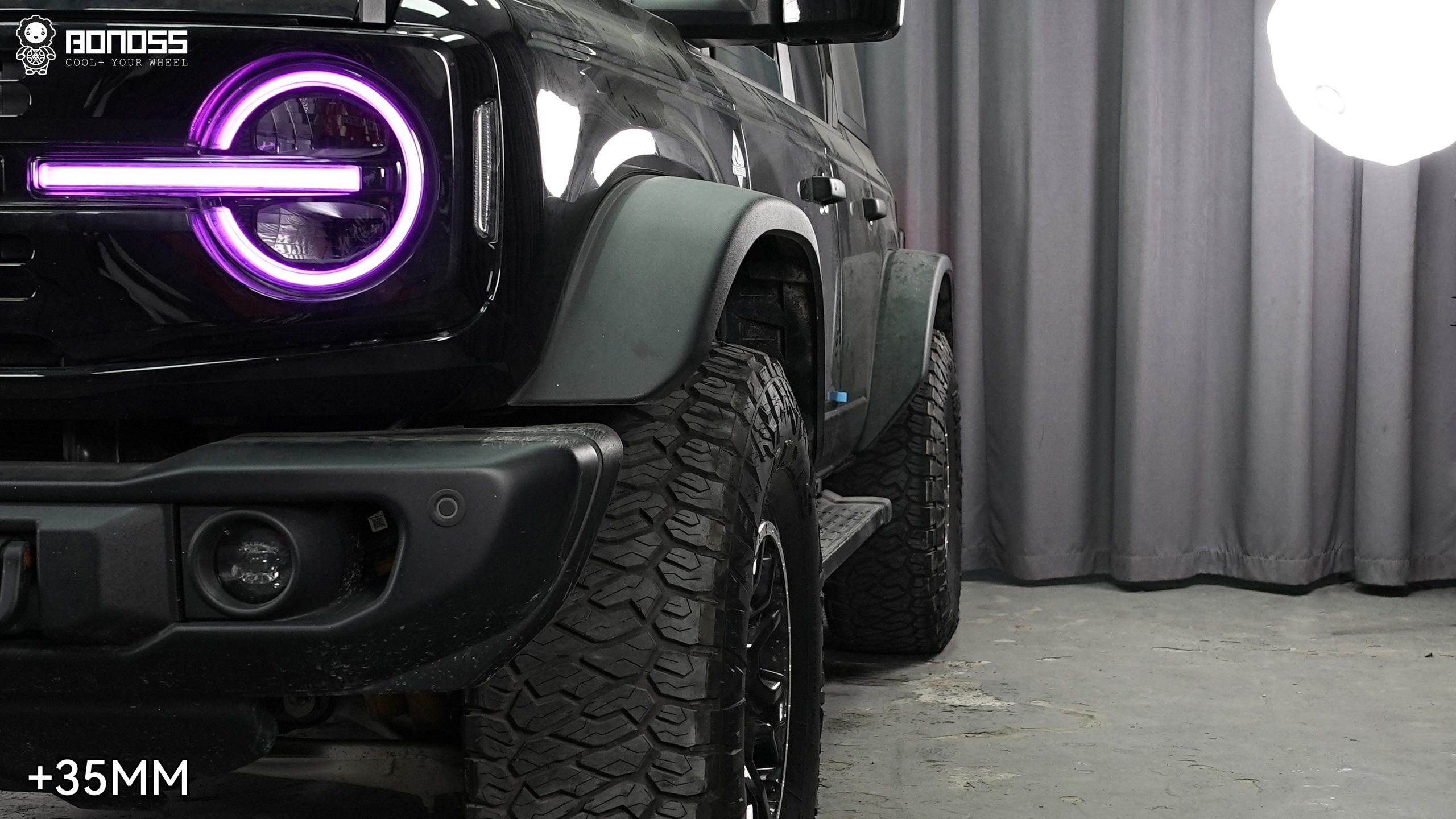 BONOSS Forged Active Cooling 2024 Ford Bronco Wheel Spacers Front 35mm Rear 35mm Before and After (3)