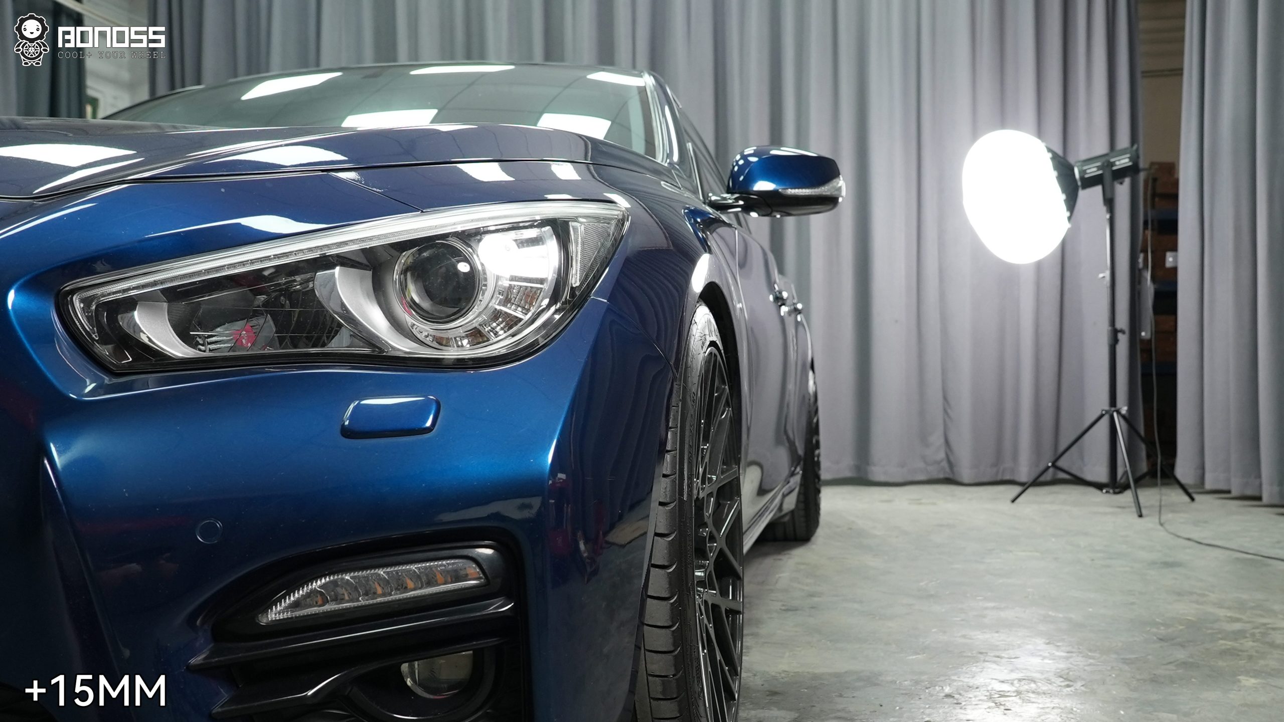 BONOSS Forged Active Cooling 2016 Infiniti Q50 Wheel Spacers Front 15mm Before and After (3)