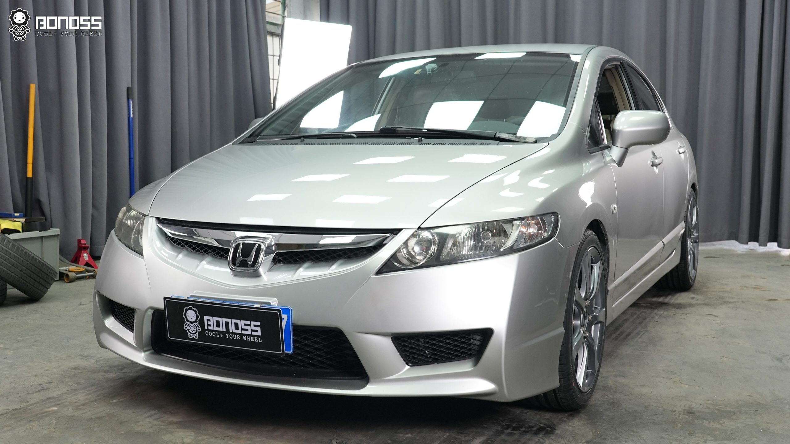 BONOSS Forged Active Cooling Honda Civic Wheel Spacers Front 25mm Rear 30mm Example Before and After (1)