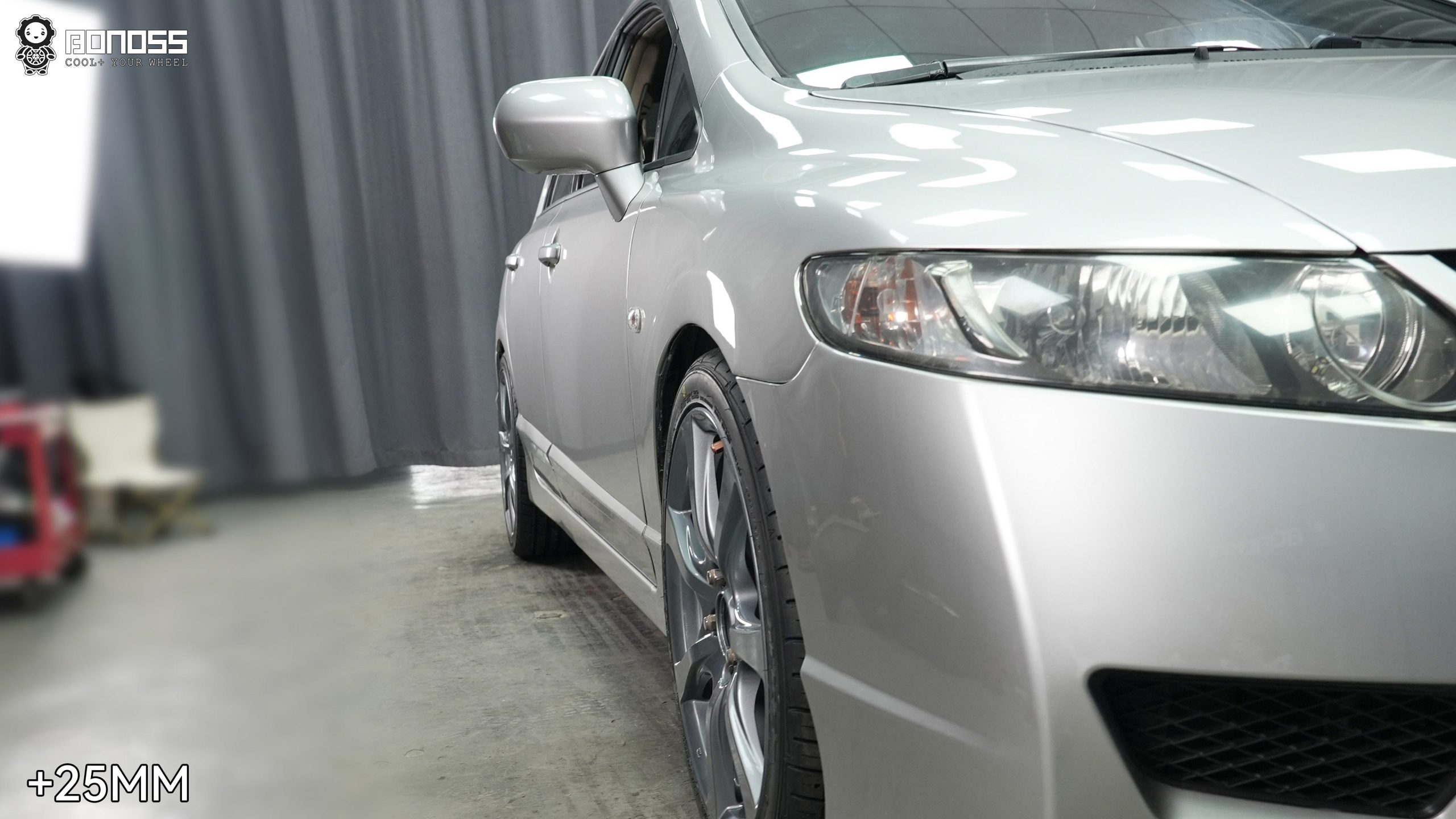 BONOSS Forged Active Cooling Honda Civic Wheel Spacers Front 25mm Rear 30mm Example Before and After (20)