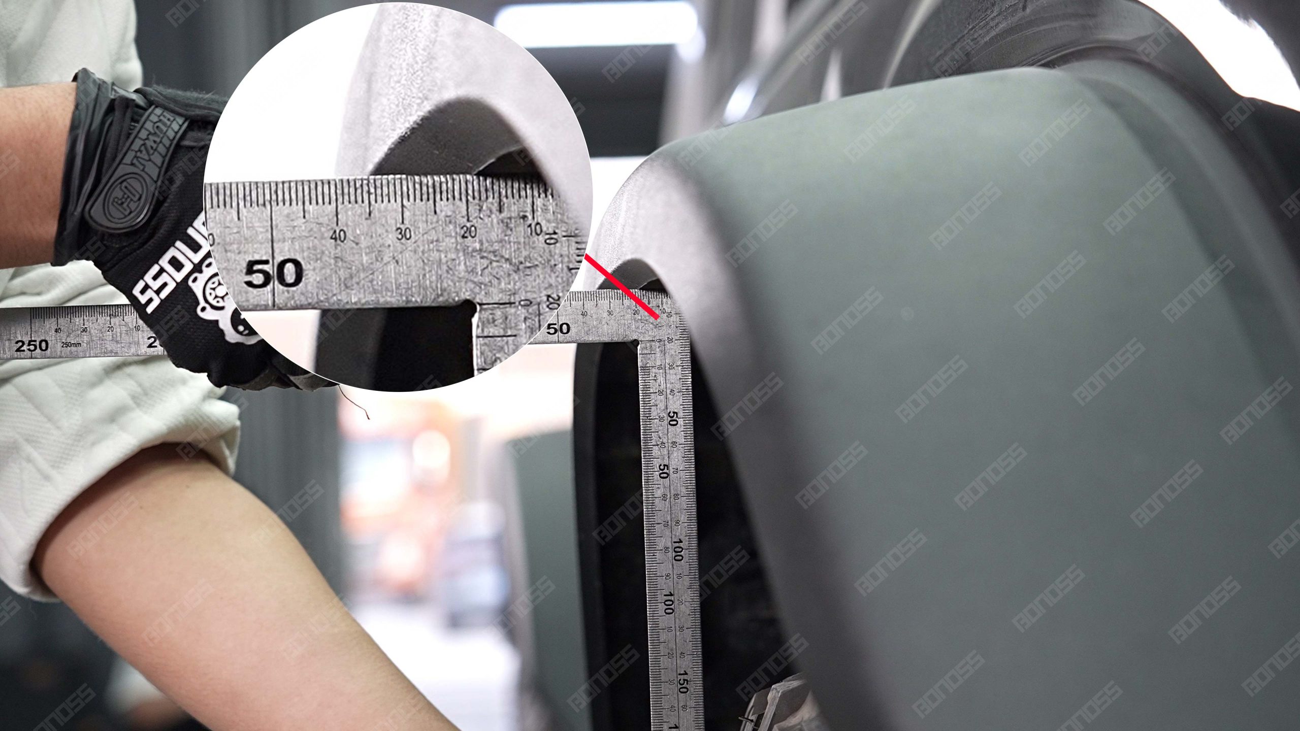 BONOSS Forged Active Cooling Hubcentric Bronco Wheel Spacers (4) Measuring the fender gap data for the Ford Bronco