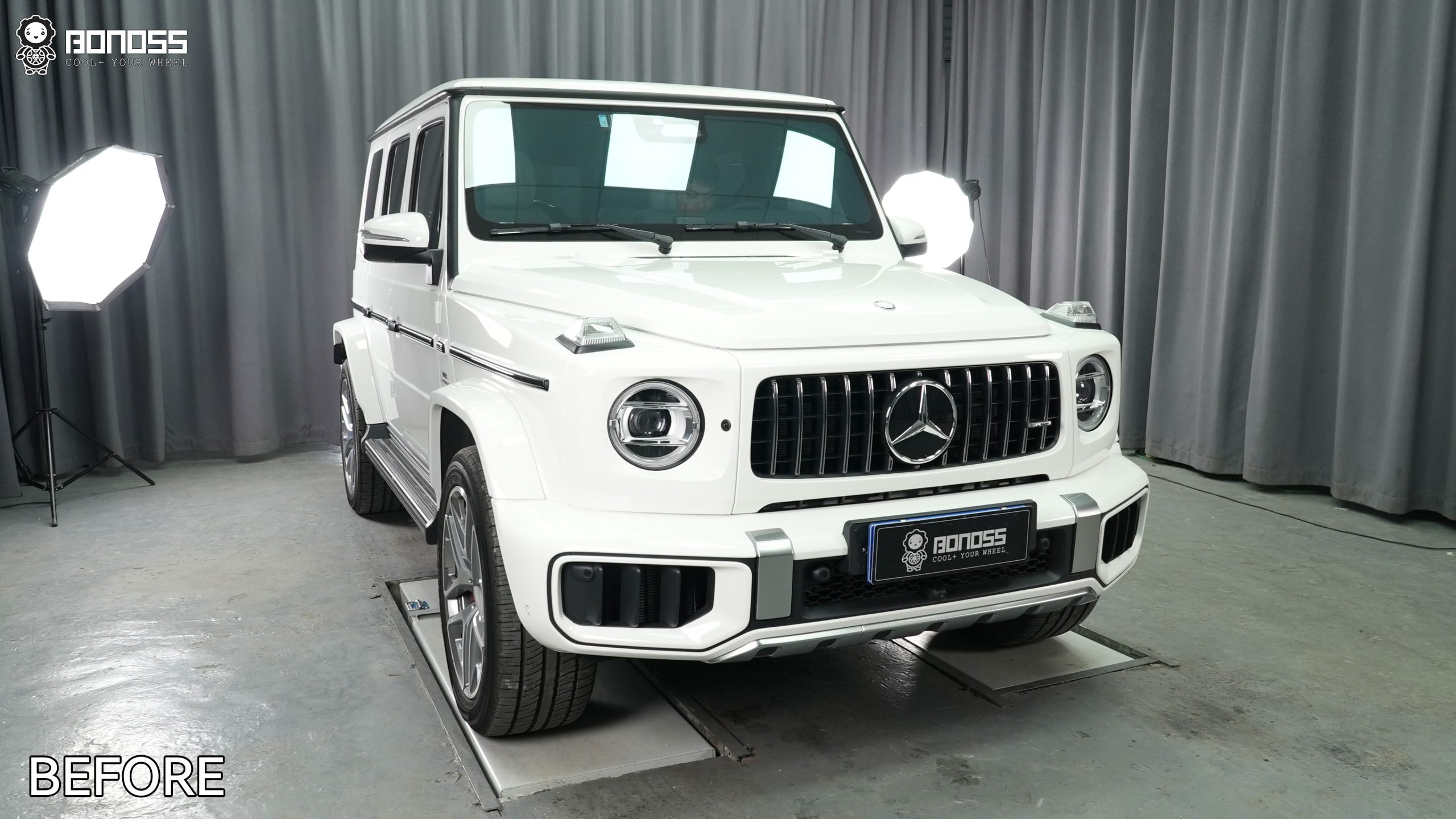 2026-mercedes-g-class-g63-w465-before-wheel-spacers Stock 2026 Mercedes-Benz G-Class AMG G63 W465 before wheel spacers install