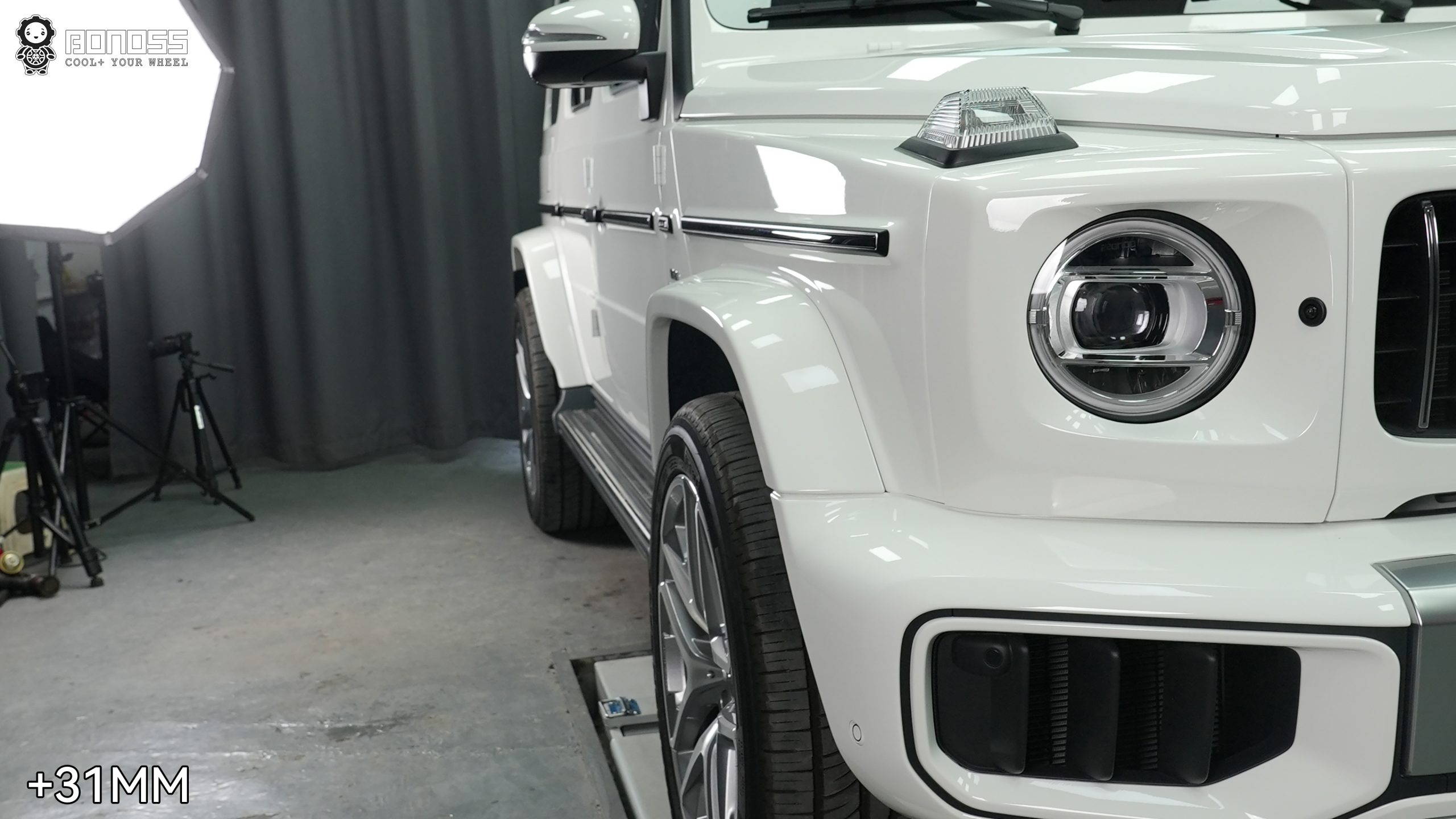 g63-w465-left-front-wheel-after-spacer 2026 G63 left front wheel after 31mm BONOSS spacer — flush fitment