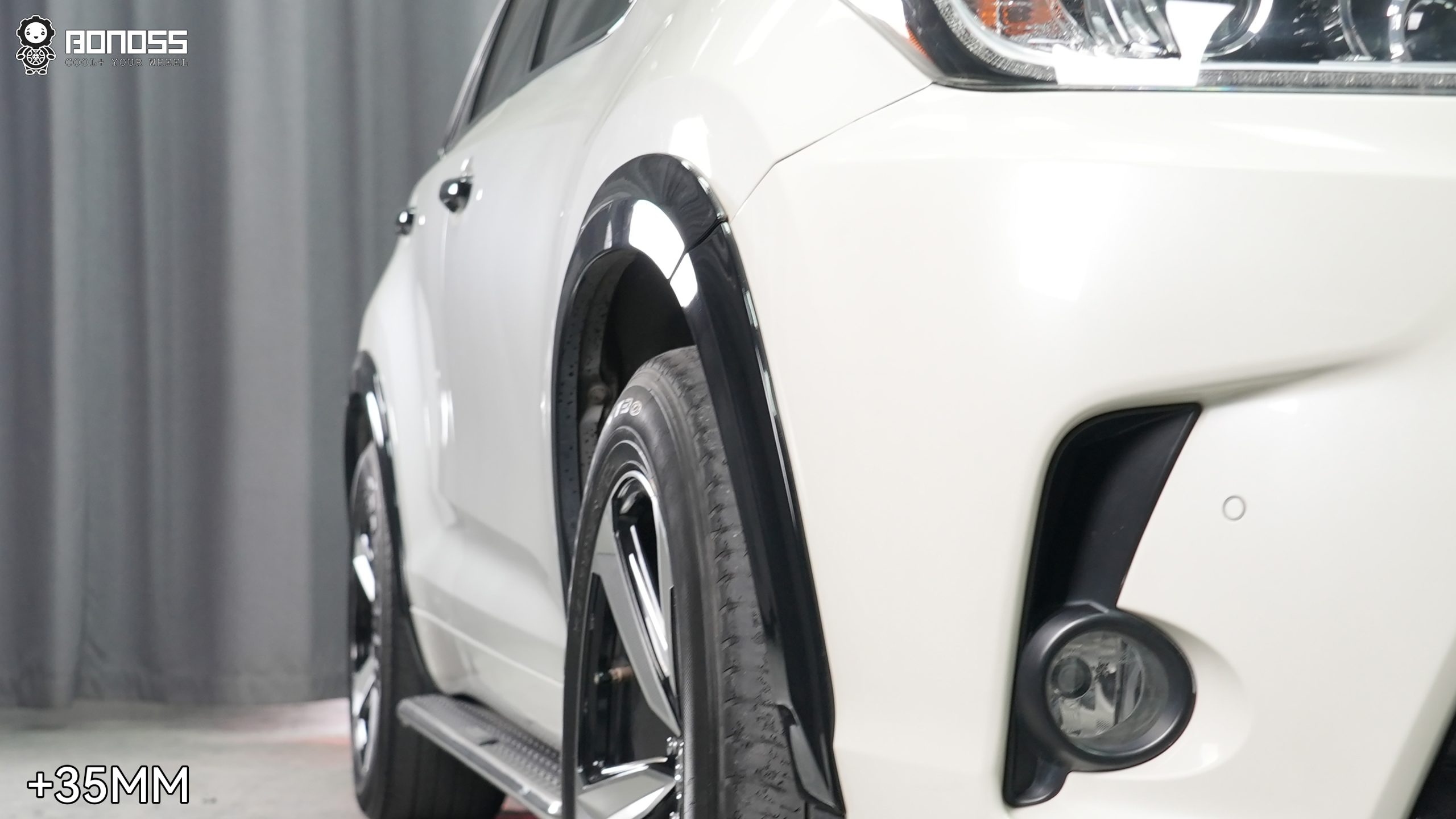 highlander-left-front-wheel-after-spacers Left front wheel of 2018 Toyota Highlander after 35mm wheel spacers showing flush fitment