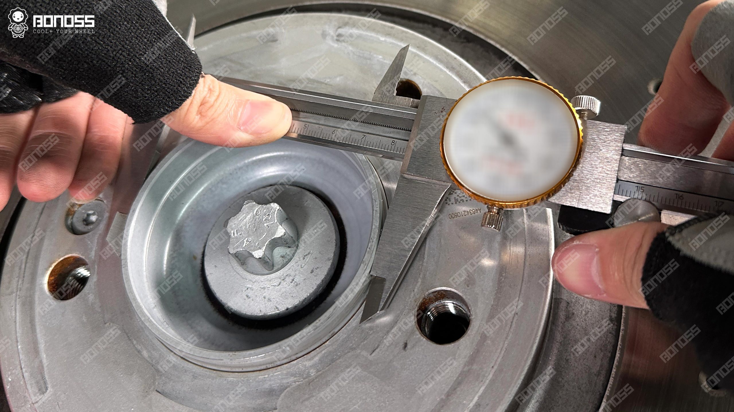 measuring-hub-center-bore-84mm-g63 2026 G63 hub center bore measured at 84.08mm for hub-centric wheel spacers