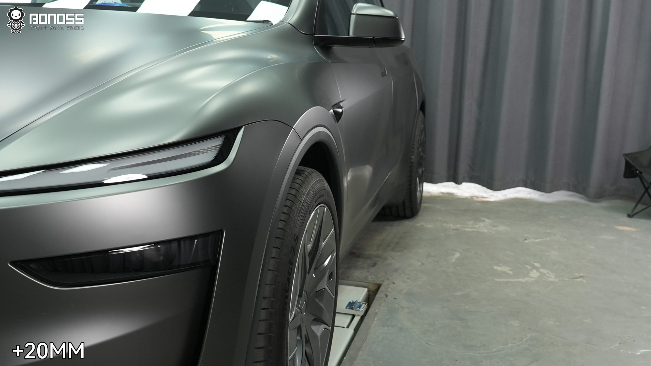tesla-model-y-right-front-wheel-after-spacer 2026 Tesla Model Y right front wheel after 20mm spacer flush stance