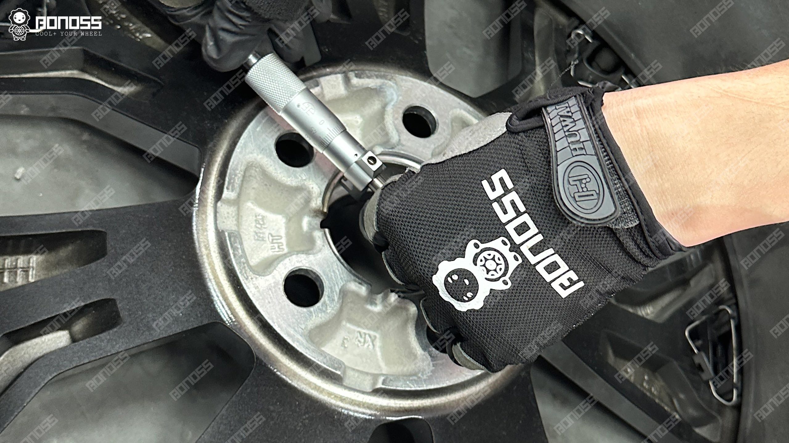tesla-model-y-wheel-center-bore-measurement Measuring factory wheel center bore on 2026 Tesla Model Y