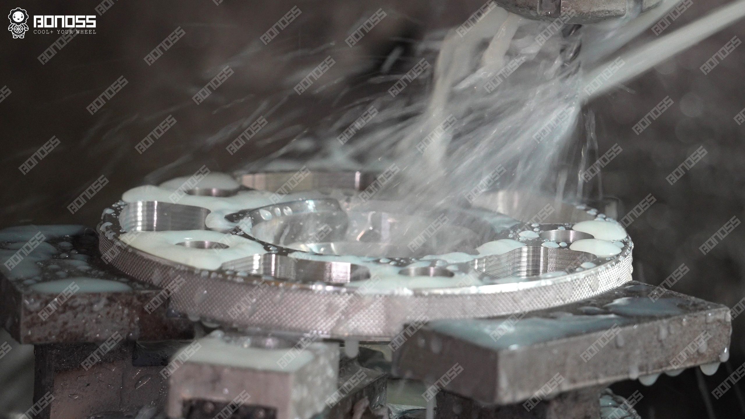 2026-range-rover-sport-spacers-cnc-machining BONOSS forged lightweight plus 2026 Range Rover Sport wheel spacers during CNC machining