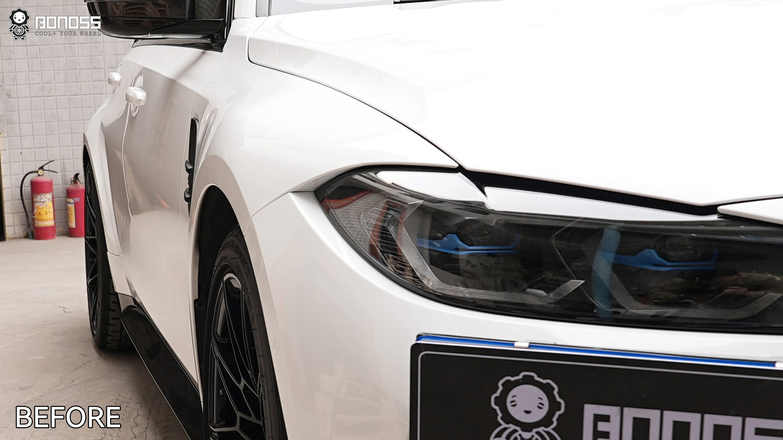 Front-left wheel before spacer install on 2021 BMW M3 G80 Front-left wheel before spacer install on 2021 BMW M3 G80