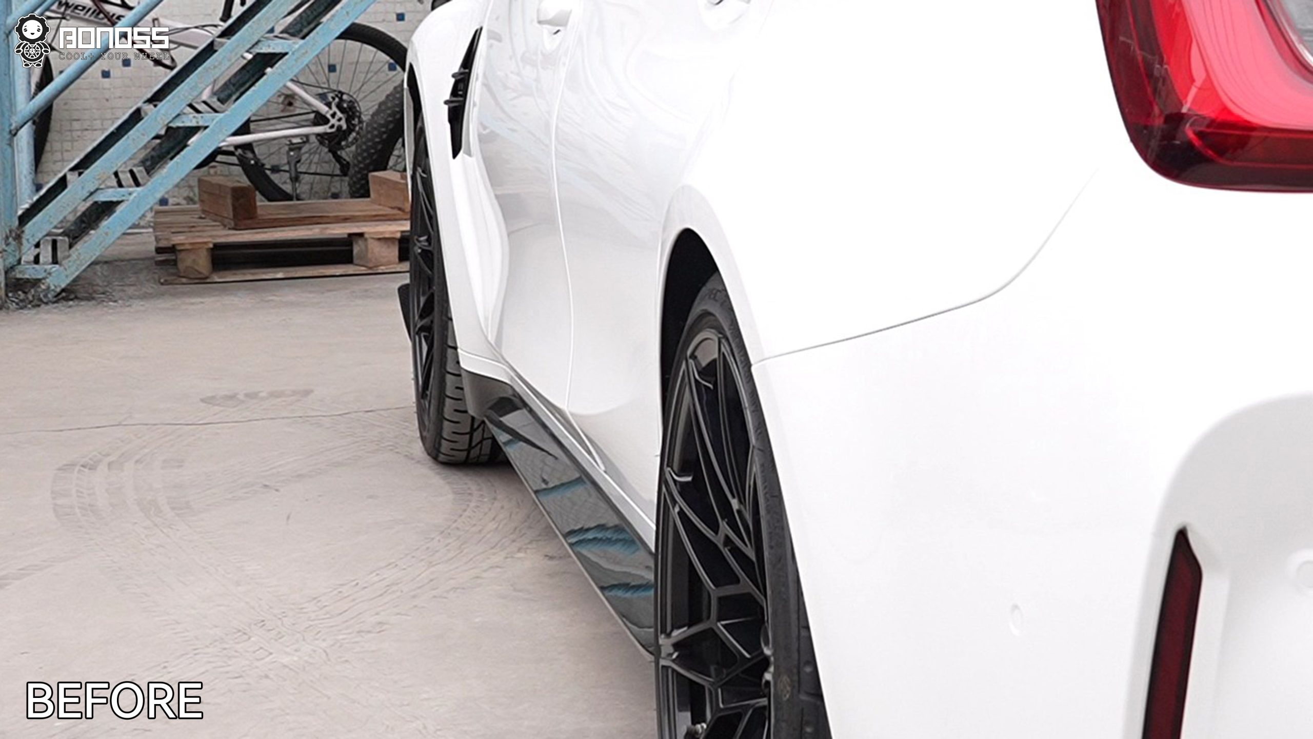 Rear-left wheel before spacer install on 2021 BMW M3 G80 Rear-left wheel before spacer install on 2021 BMW M3 G80