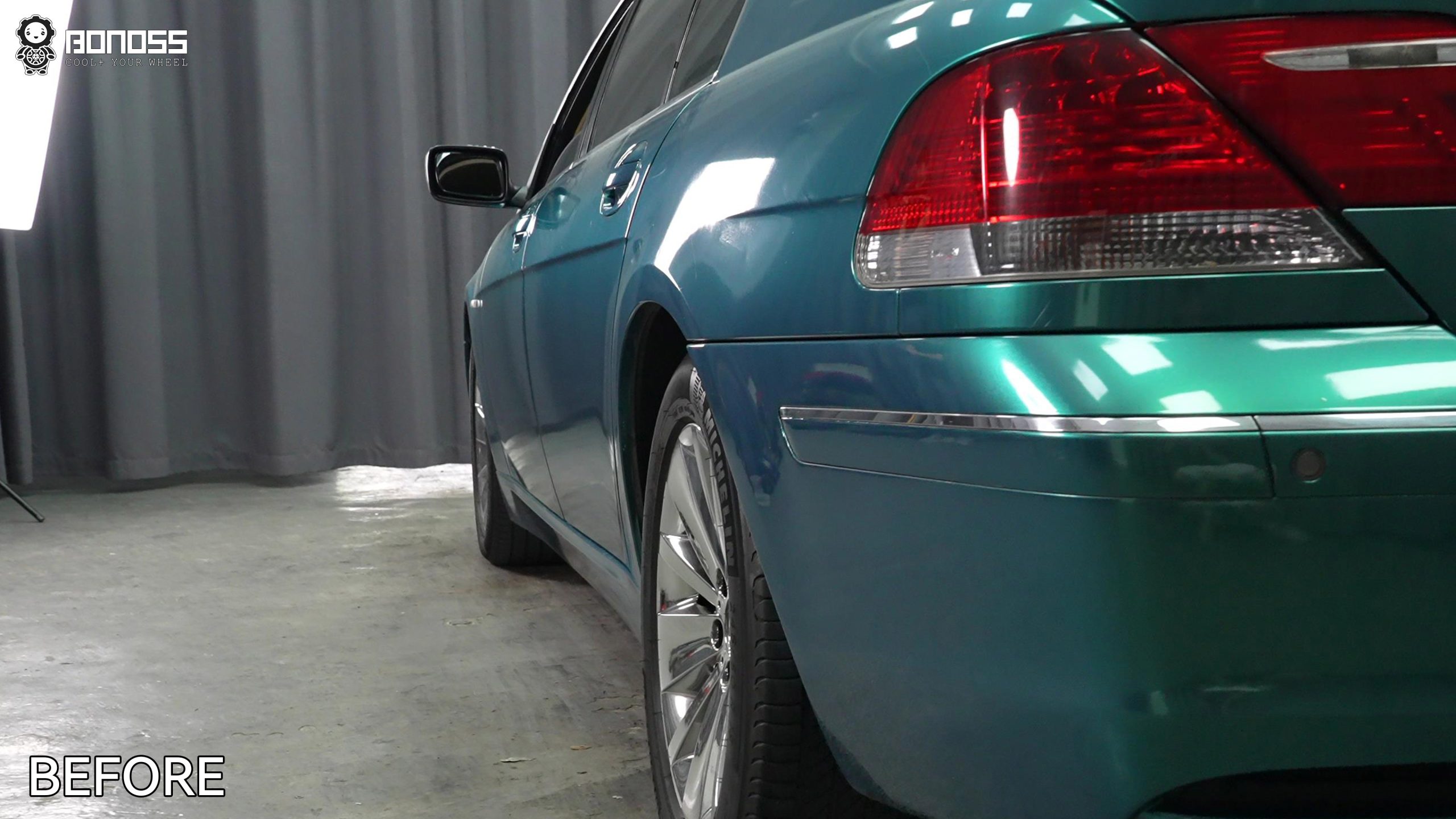 bmw-e65-left-rear-wheel-before-spacers 2005 BMW E65 left rear wheel before BONOSS wheel spacers installation