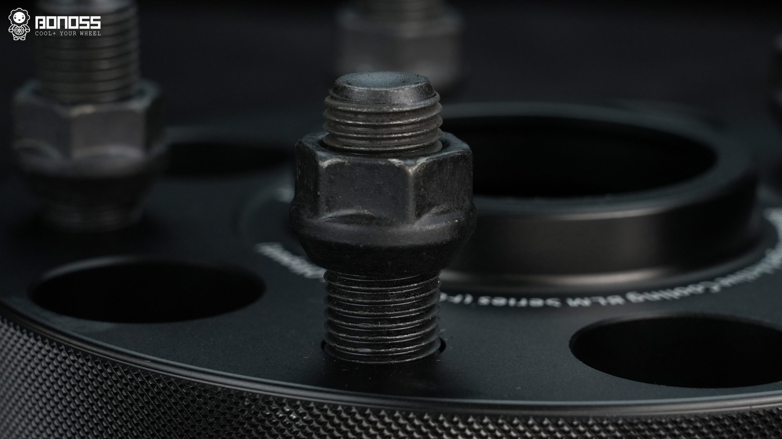 bonoss-wheel-spacers-studs-nuts-close-up BONOSS 5x120 spacer with pre-installed M14x1.5 studs and nuts
