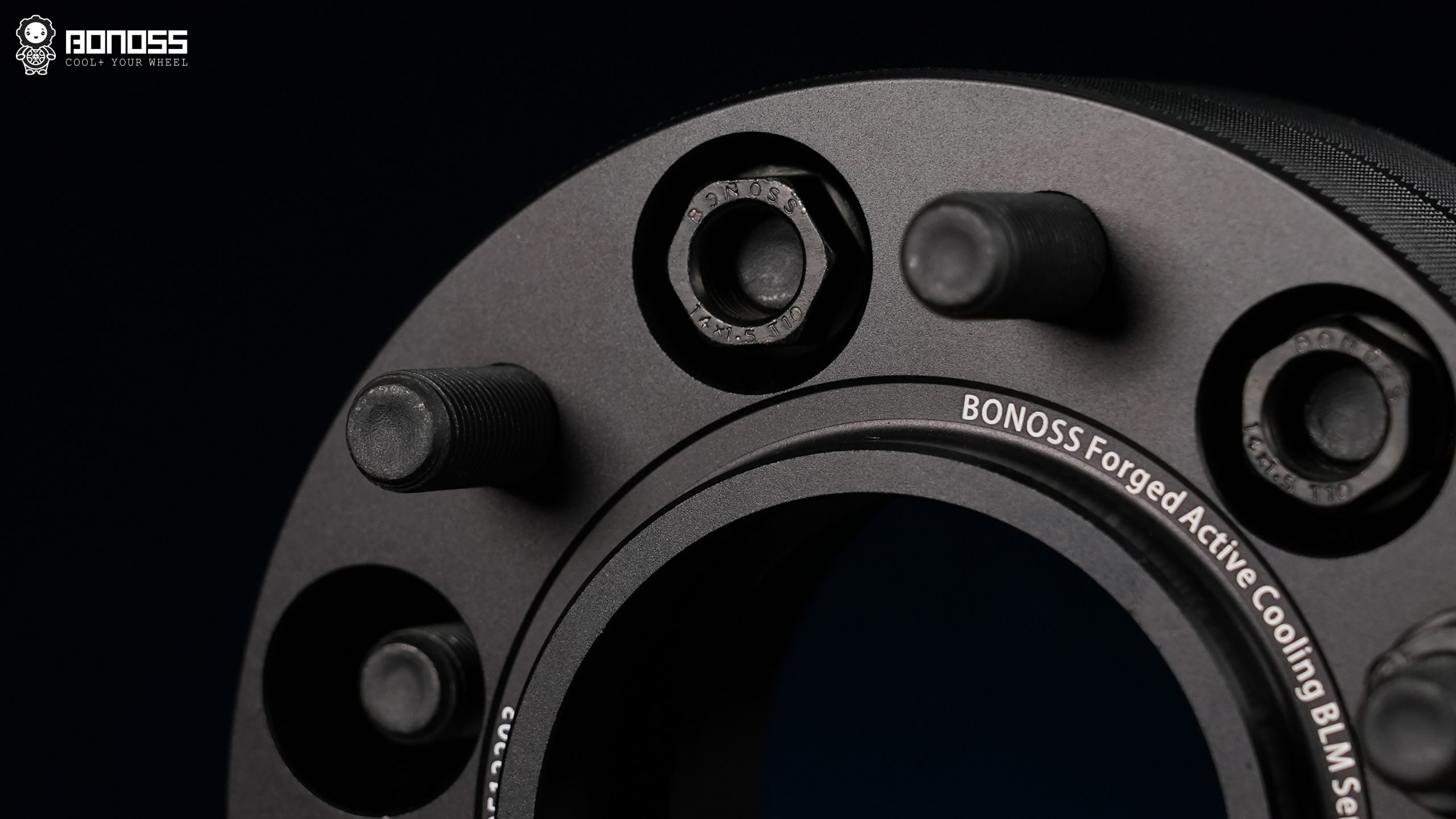 bonoss-wheel-spacers-studs-nuts-closeup BONOSS wheel spacers with ISO Grade 12.9 studs and Grade 10 lug nuts close-up