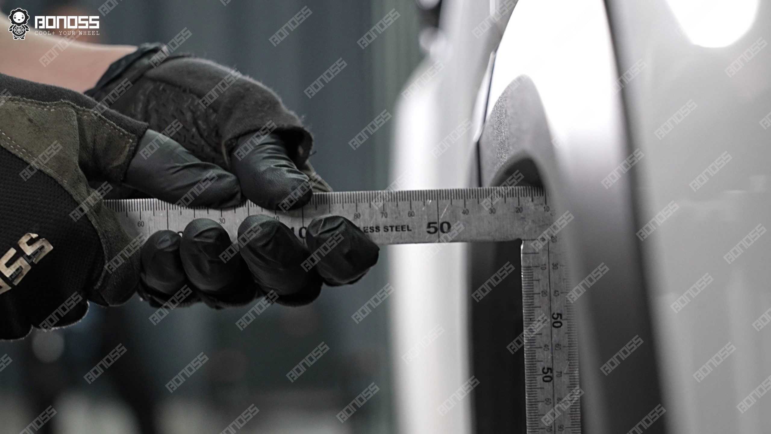 lc300-rear-fender-clearance-ruler Left rear fender clearance measurement showing 30mm needed for flush fitment on Toyota Land Cruiser 300