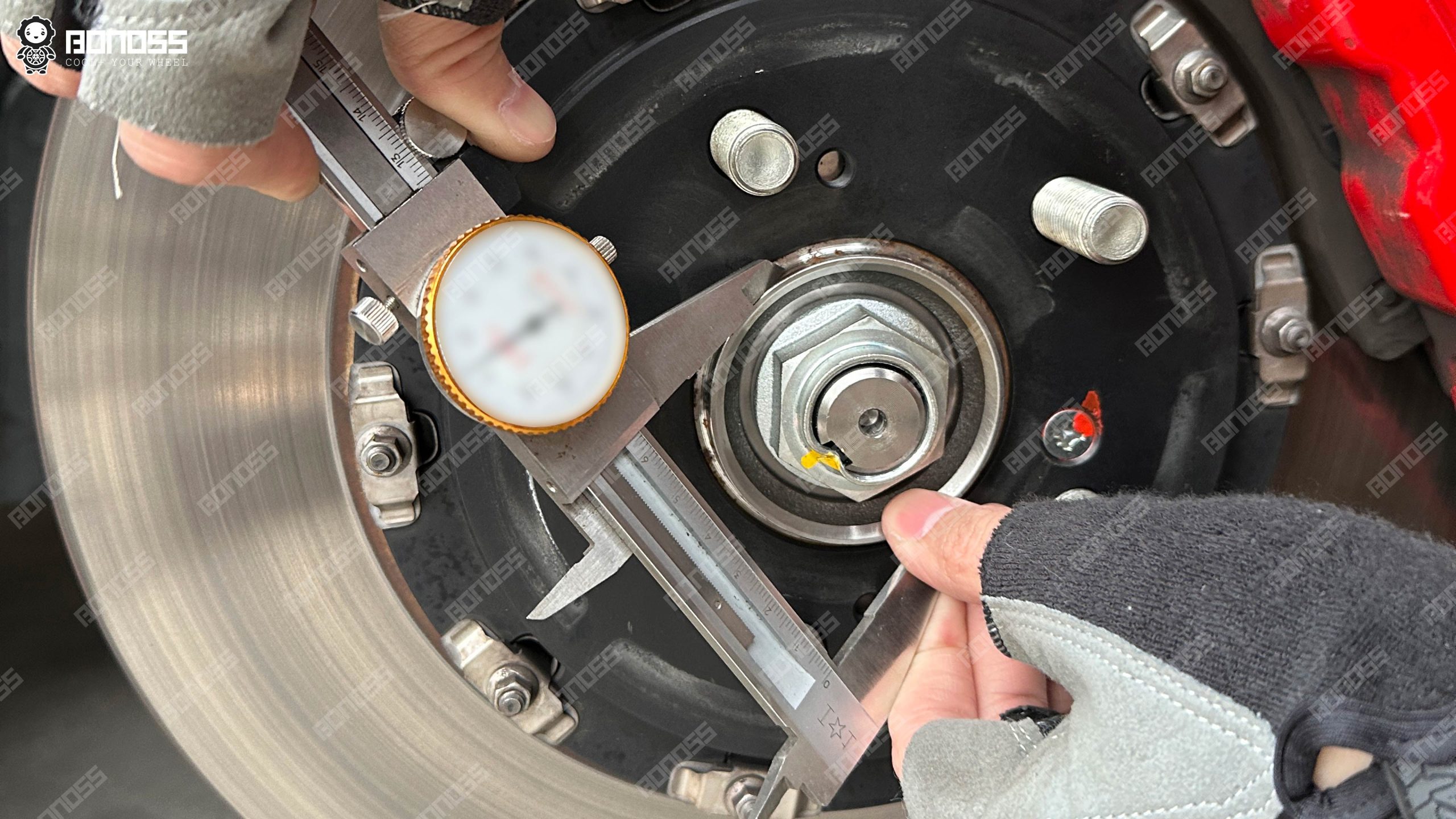 measuring-fl5-hub-center-bore-64mm-vernier-caliper 2023 Honda Civic Type R 64.1mm hub center bore measured at 64.08mm