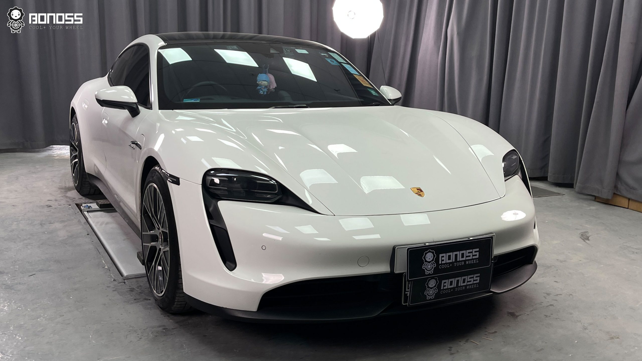 2023-porsche-taycan-flush-stance-after-spacer-install Full flush stance of the 2023 Porsche Taycan after 15mm spacers all around.