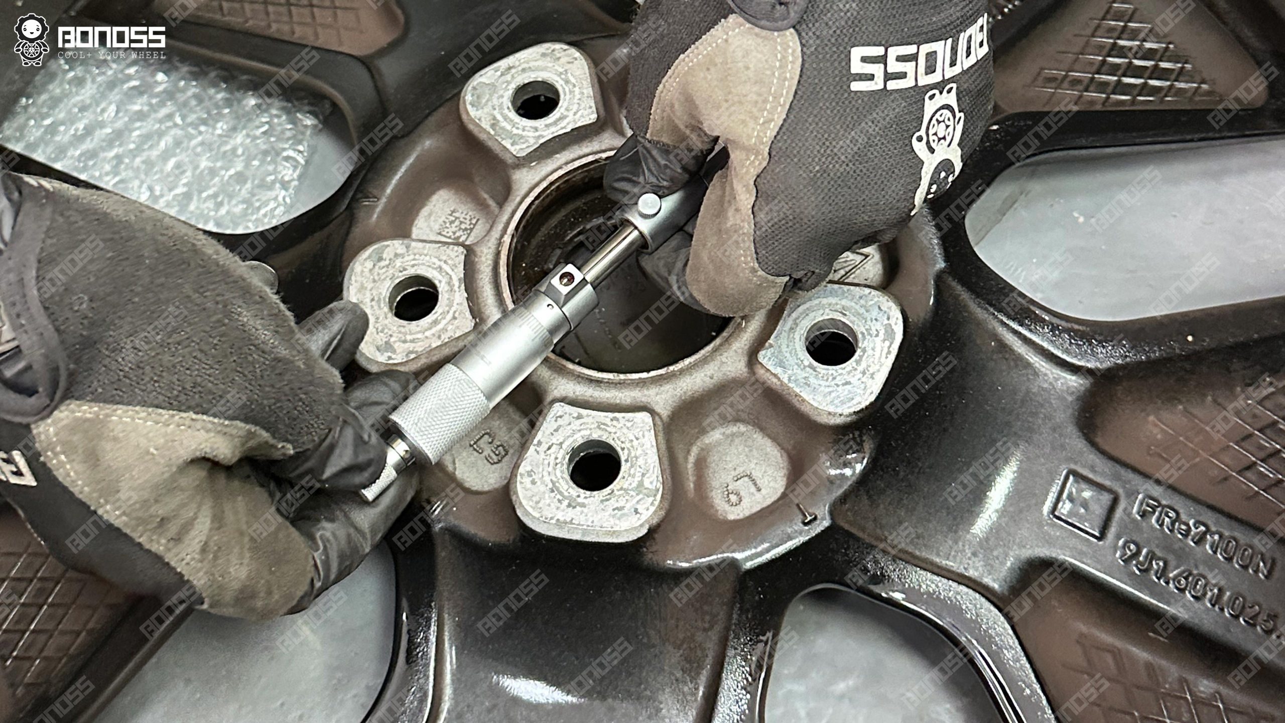 2023-porsche-taycan-wheel-center-bore-micrometer-measurement Micrometer reading of the 71.61mm wheel bore on the 2023 Porsche Taycan.