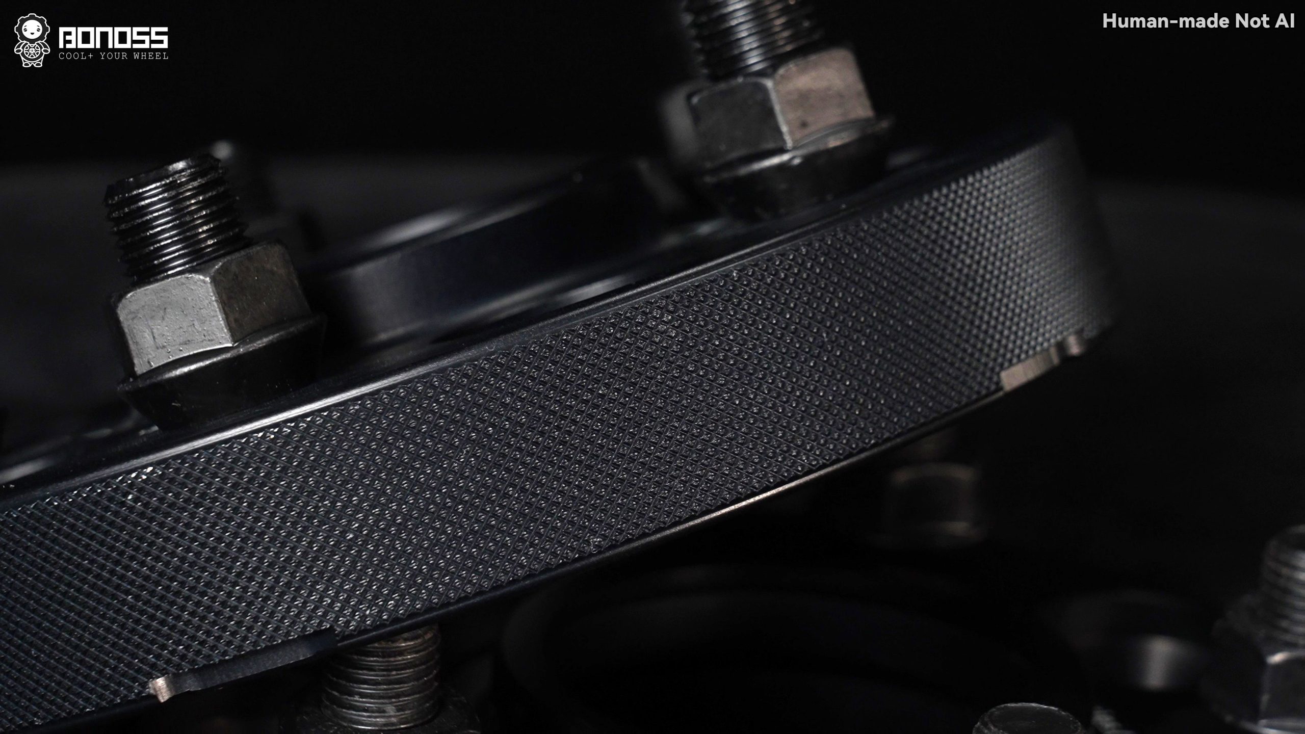 2023-tesla-model-3-18mm-wheel-spacers-side-knurling-detail Detailed view of the side-knurling feature on 2023 Tesla Model 3 18mm wheel spacers.