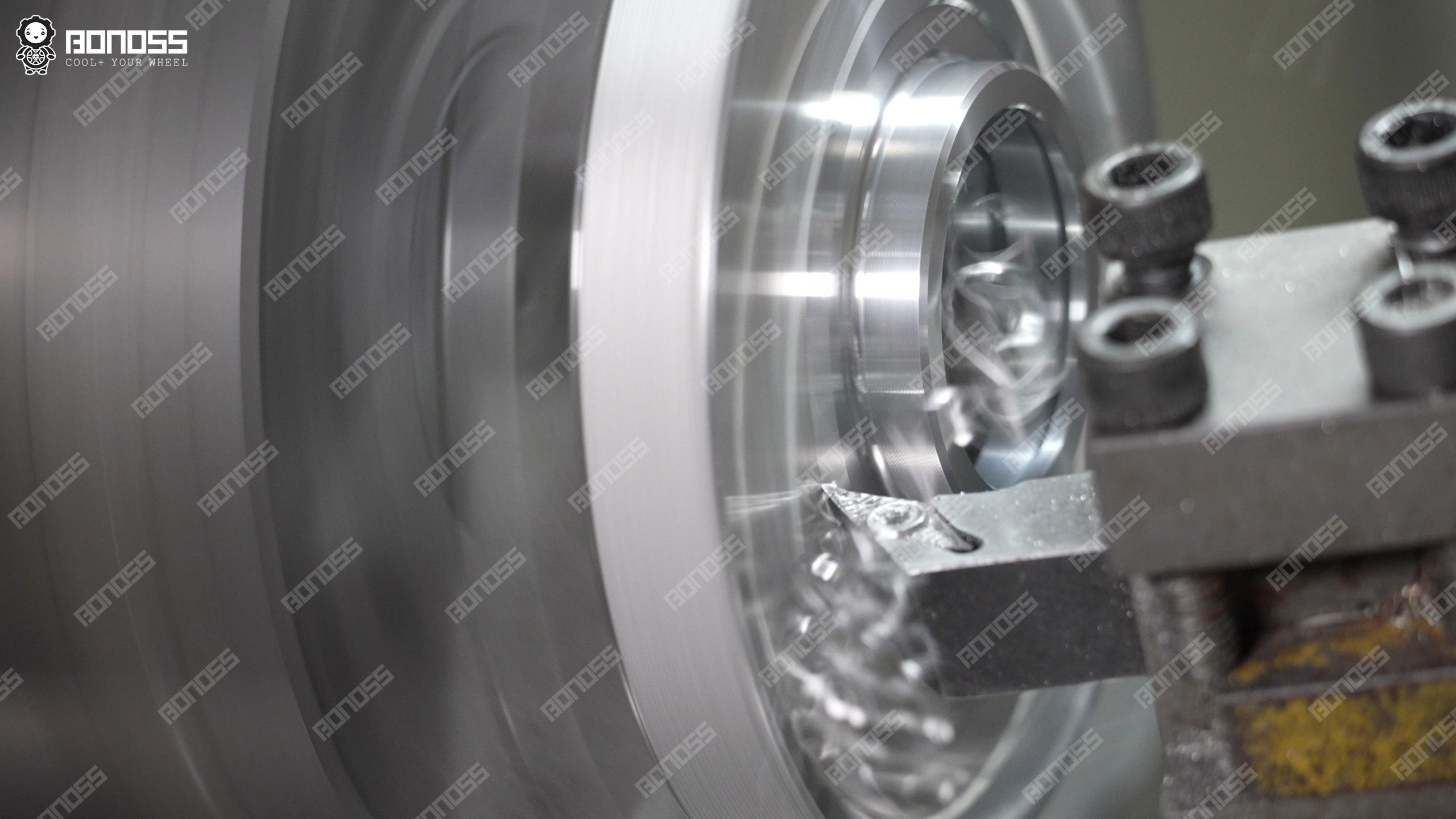 bonoss-forged-wheel-spacers-cnc-machining BONOSS forged wheel spacers being CNC machined on a production lathe at the factory