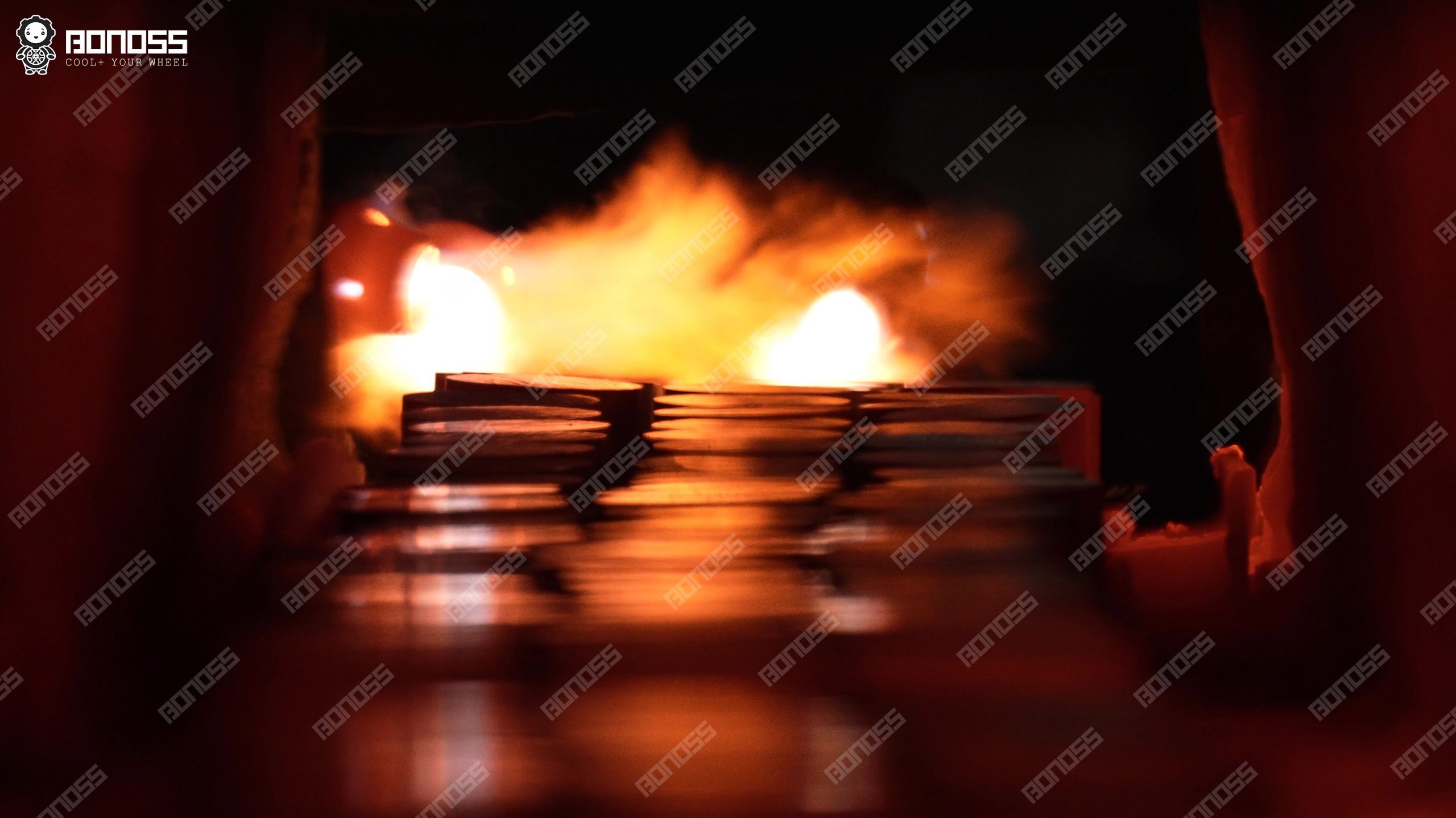 bonoss-wheel-spacers-forging-heated-billet-process Heated aluminum billet being forged into BONOSS wheel spacers