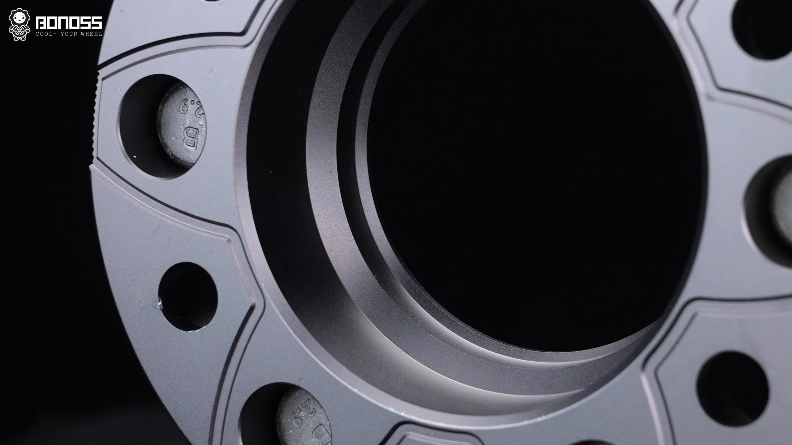 lexus-gx460-25mm-spacers-active-cooling-hubcentric-grooves-detail Detail view of the active cooling channel cut into a set of Lexus GX460 25mm spacers.