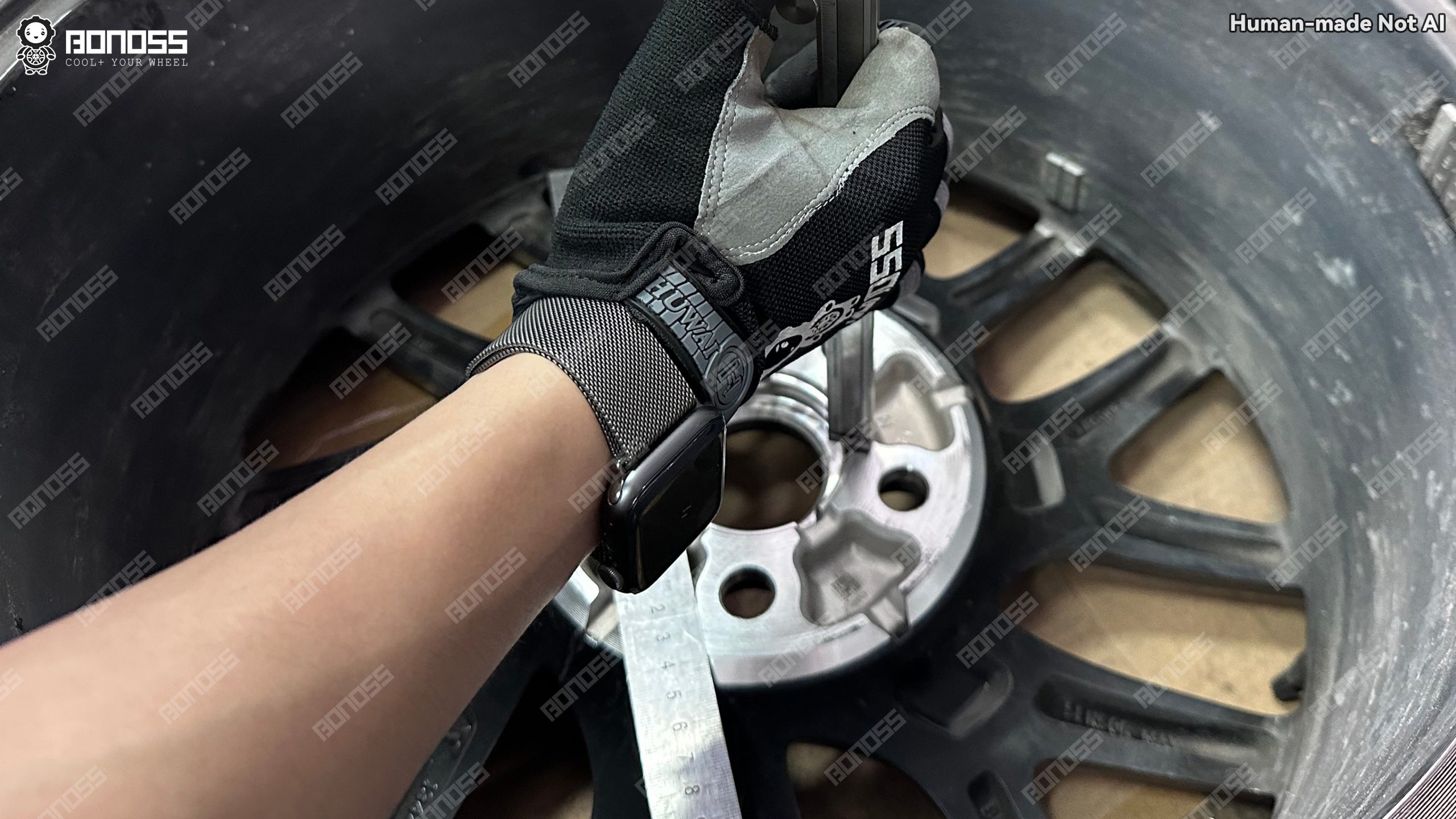 model-3-18mm-wheel-spacers-wheel-pocket-depth-measurement Wheel-pocket depth check confirming stud accommodation for Model 3 18mm wheel spacers.